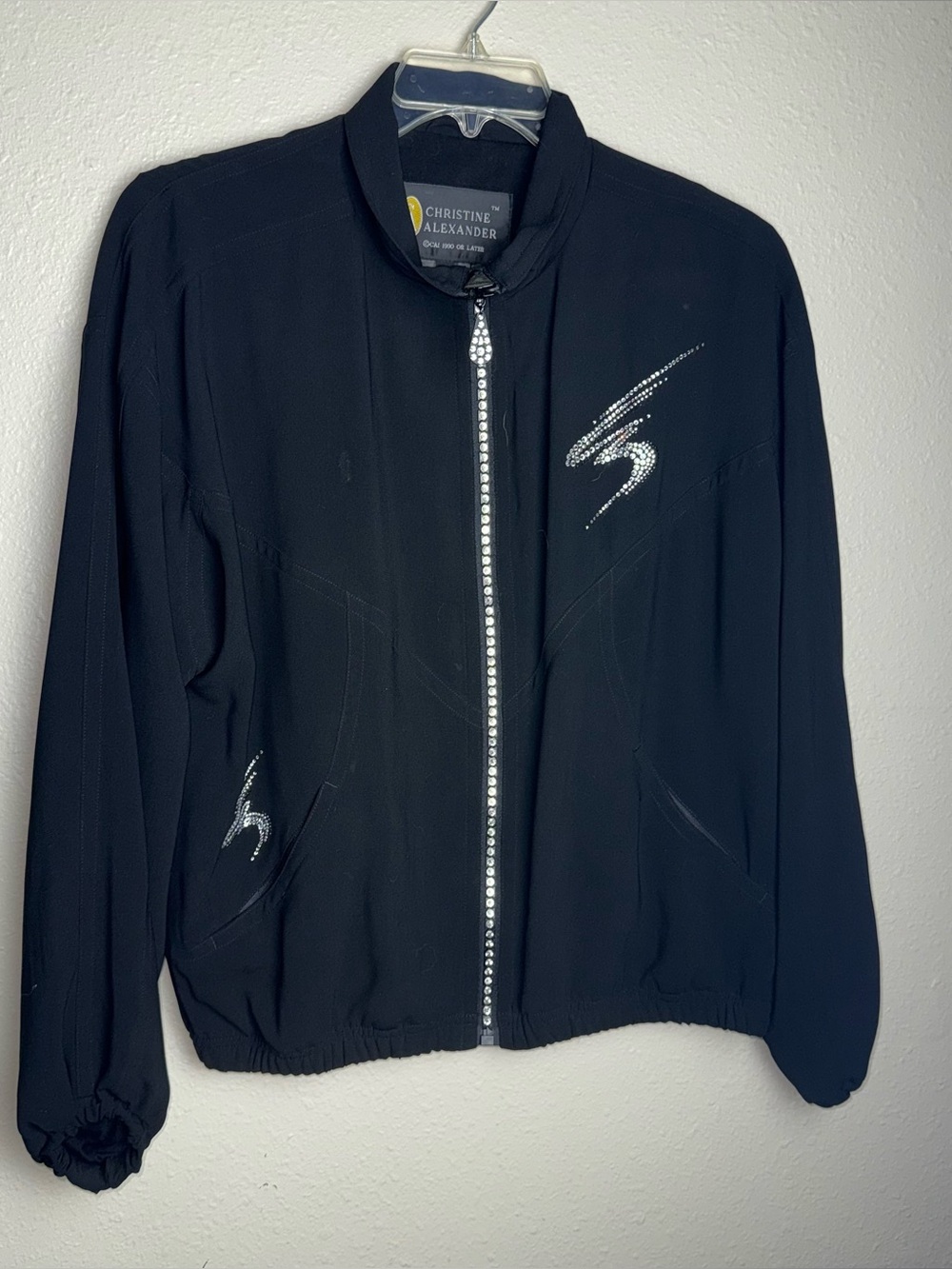 Christine Alexander Black Rhinestone Zip Jacket with Swirl Accent